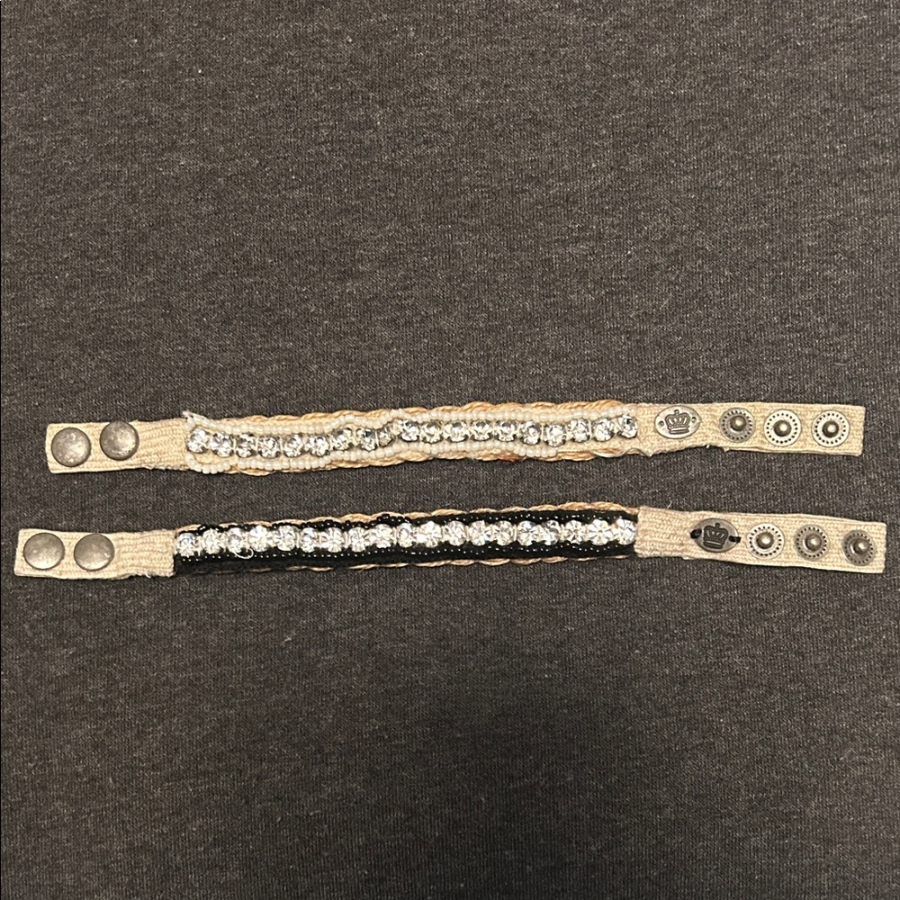 2 Juicy Couture Beaded White and Crystal/Black and Crystal Adjustable Bracelets